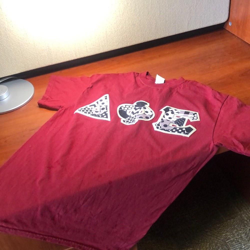 Red Delta Phi Epsilon Tee w/ Black and White Let.